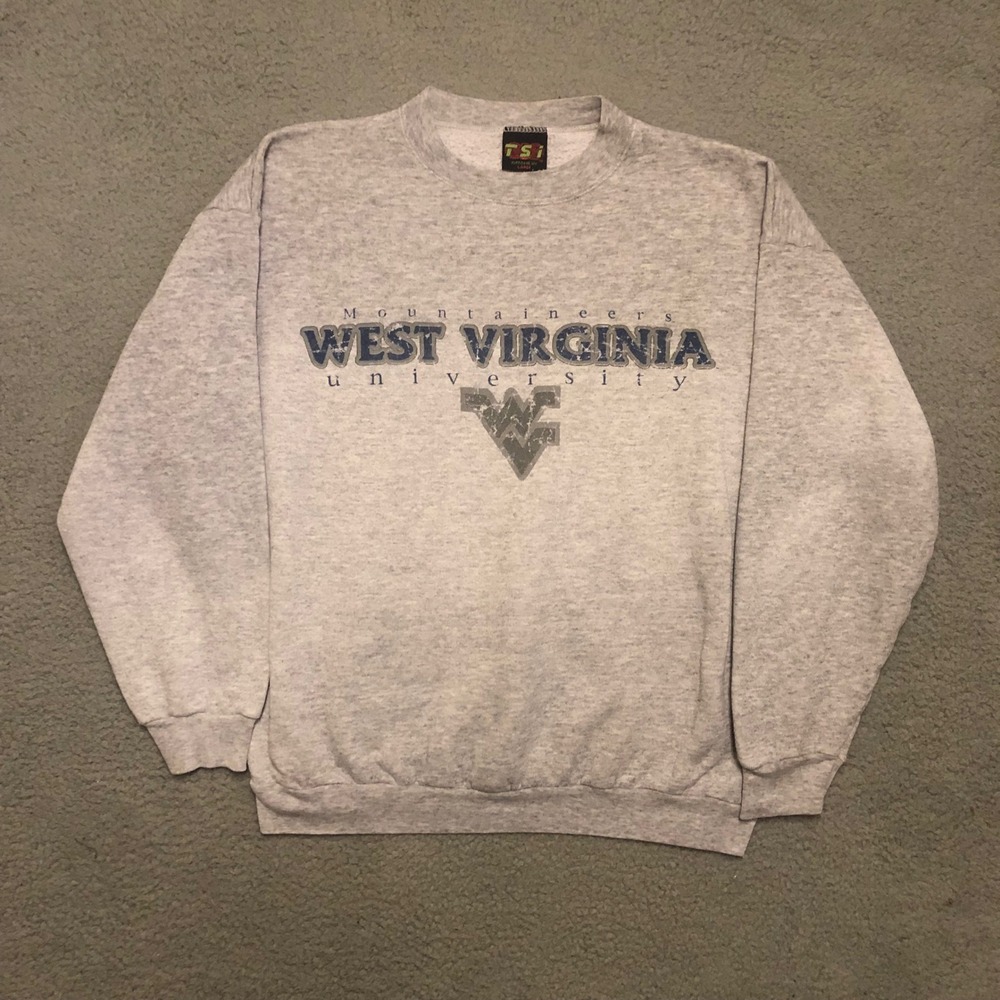 Vtg West Virginia University Mountaineers Grey Crewneck Sweatshirt Med L Faded